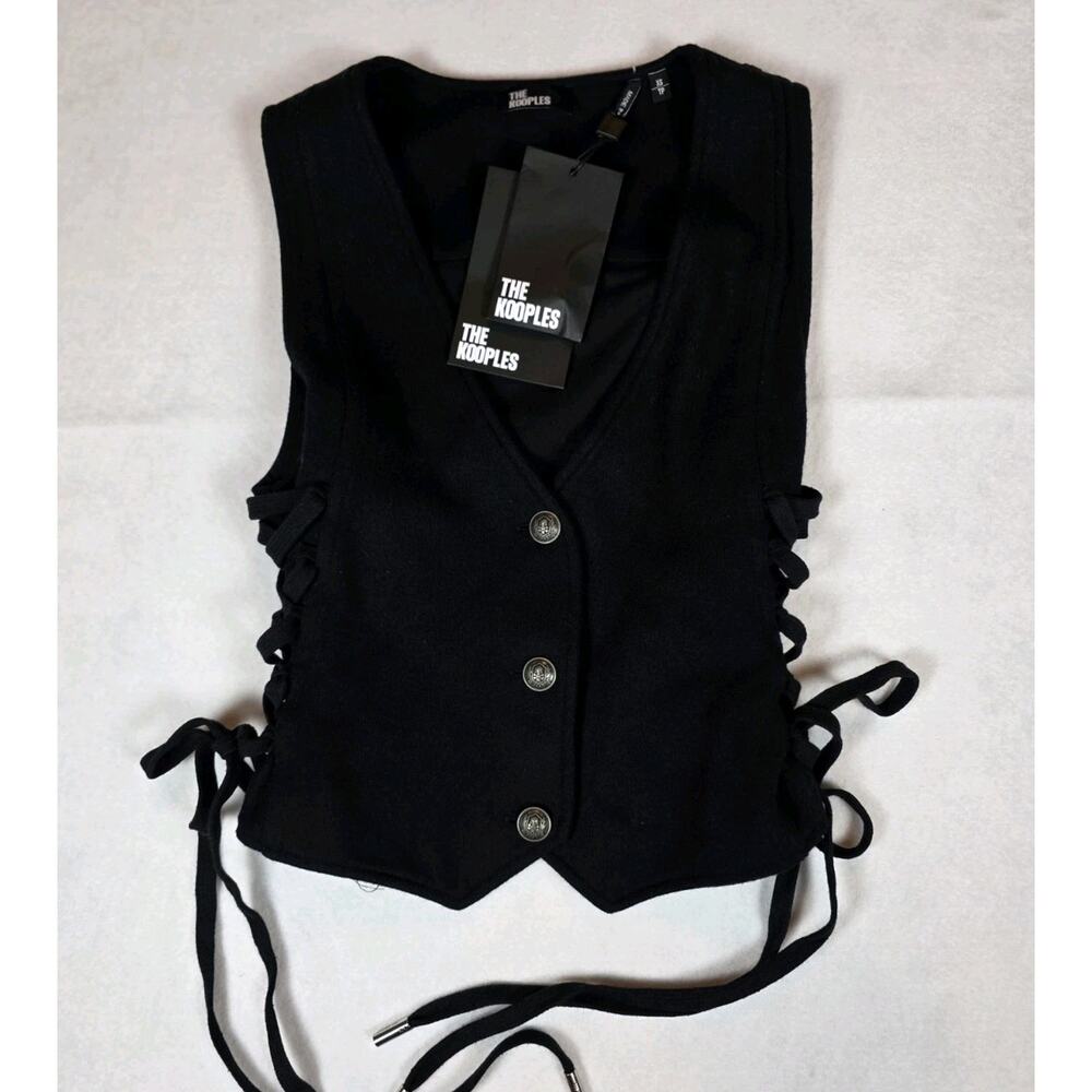 $225 The Kooples Women's Side Tie Button Down Black Vest NWT Size XS